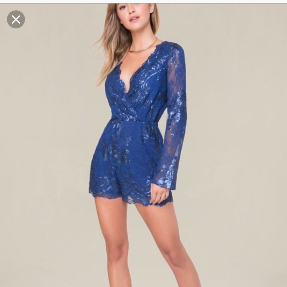 Blue floral sequins Bebe romper